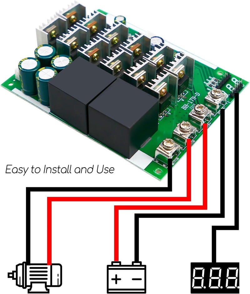 QAGGUM وحدة تحكم سرعة محرك DC PWM، DC 10-55V MAX 100A، وحدة تحكم محرك فرشاة بدون خطوات مع شاشة LED، مقاوم قابل للتعديل ومفتاح فرامل أمامي عكسي 12V 24V 36V 48V 50V - Image 5